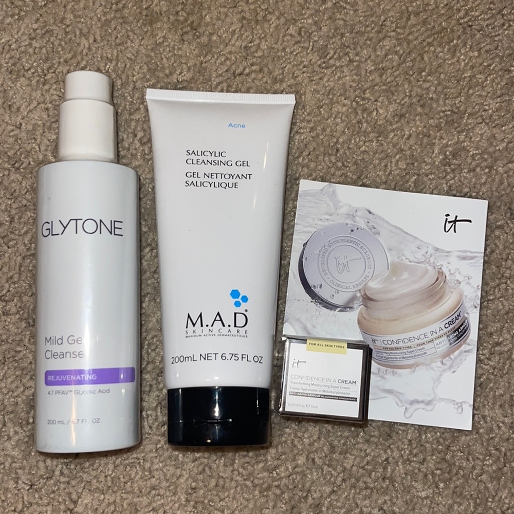 DERMATOLOGIST GLYTONE MILD GEL CLEANSER+ 2 BONUS ITEMS MAD SKINCARE + IT COS